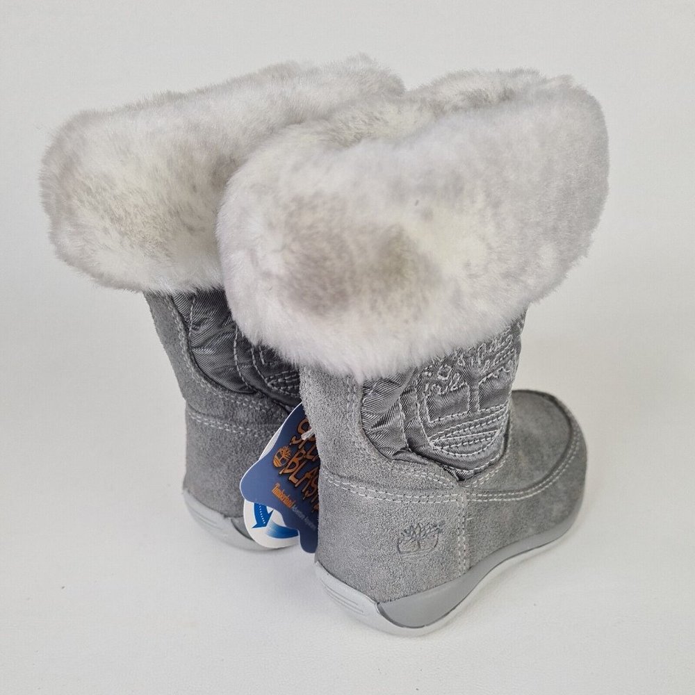 Timberland TODDLERS Boots Winter Holly Berry Tall Fur Leather Grey - Picture 6 of 12
